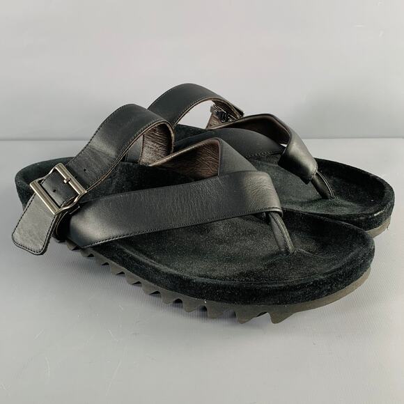 LANVIN Size 8 Black Leather Thong Sandals - Picture 1 of 7